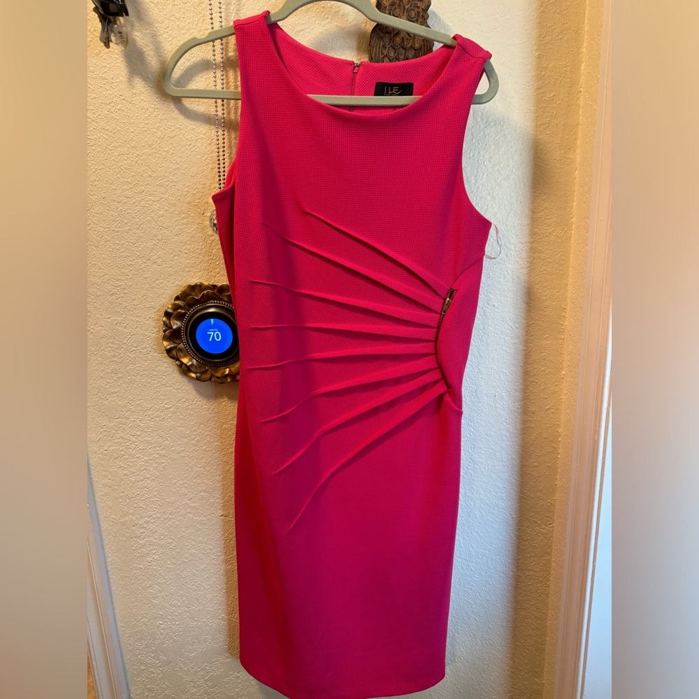 Sleeveless Hot Pink Sheath Dress with Sculpted Side Pleats